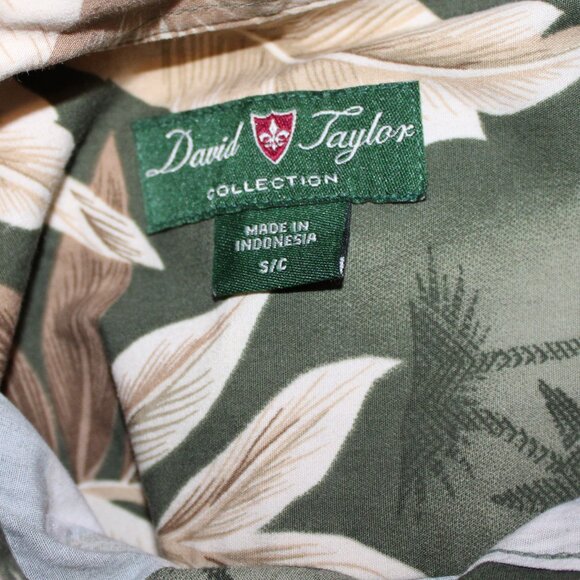 Men's Tropical Print Shirt Button Front Short Sleeve Green Tan All Cotton Sz S - Picture 3 of 6